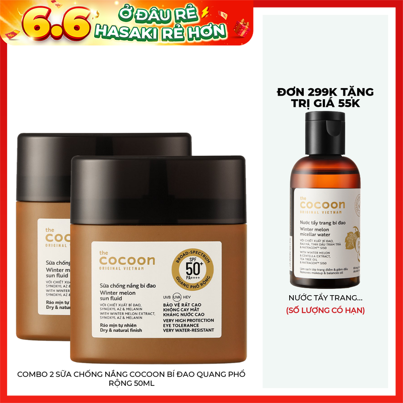 Combo 2 Sữa Chống Nắng Cocoon Bí Đao Quang Phổ Rộng 50ml